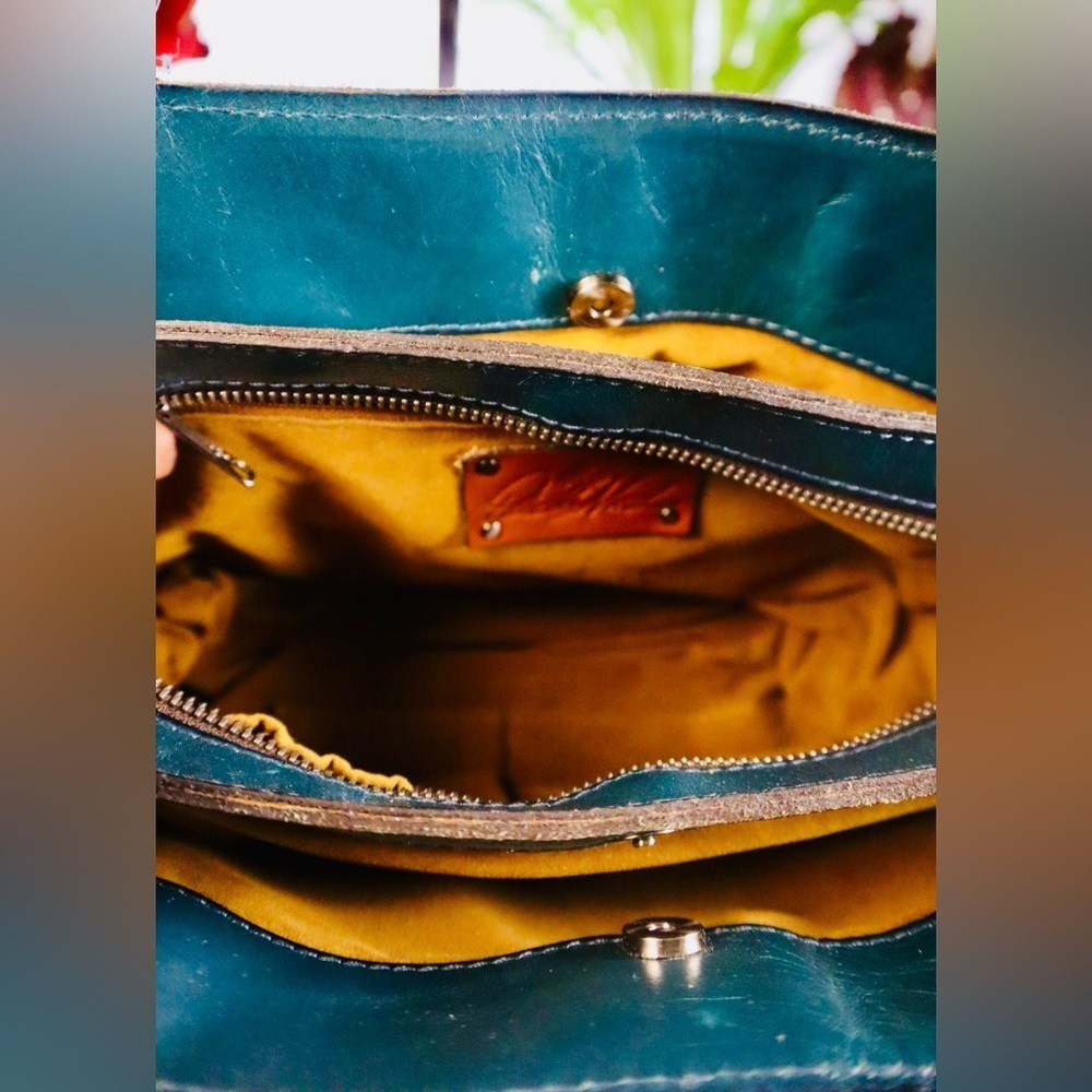 Patricia Nash Rosina Leather Satchel Deep Blue Nature w/ Blue Coral - Picture 7 of 11